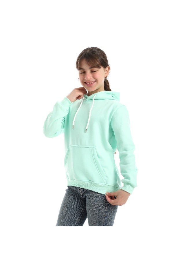 Andora Long Sleeves Plain Comfy Girls Hoodie_Aqua Green - Image 2